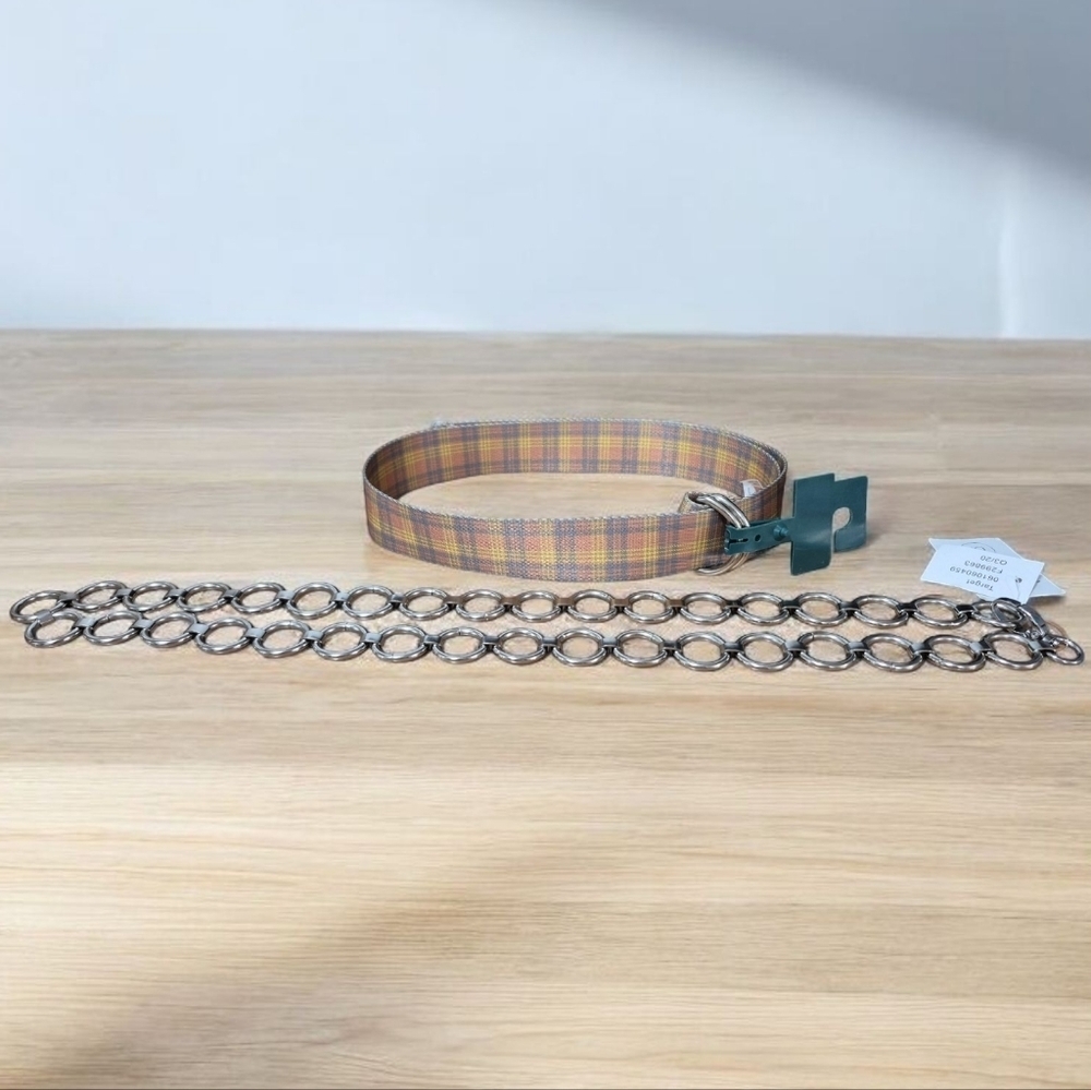 Two Wild Fable Belts Steal and Orange Plaid Size Sm